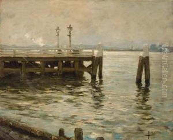 A View Of A Harbour, Rotterdam Oil Painting by August Willem van Voorden