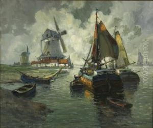 Unloading Boats, Holland Oil Painting by Francis William Van Vreeland