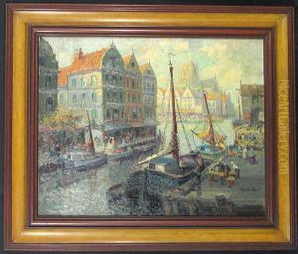 Market Day Along The Harbor Oil Painting by Francis William Van Vreeland