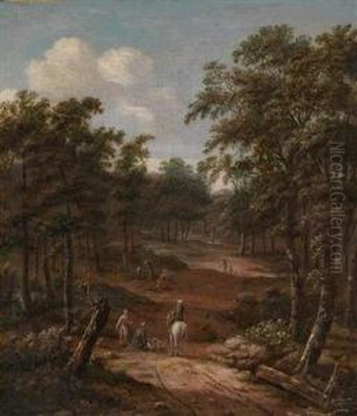 Reisende Aufeiner Waldstrasse Oil Painting by Roelof van Vries