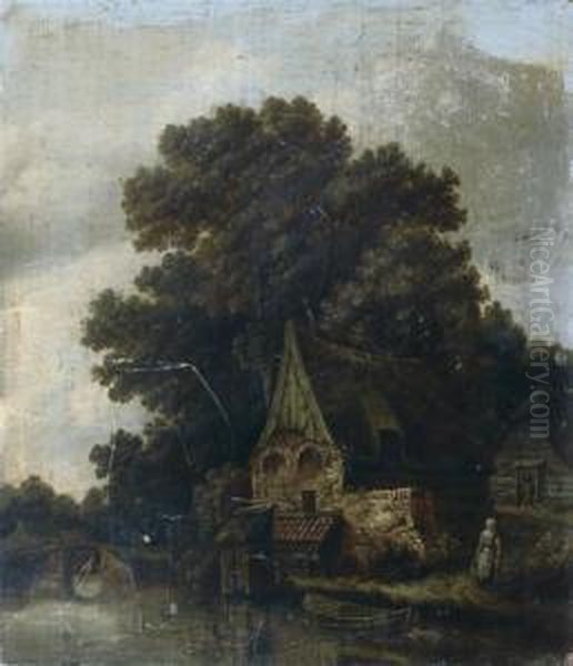 Ferme Au Bord D'une Riviere Oil Painting by Roelof van Vries