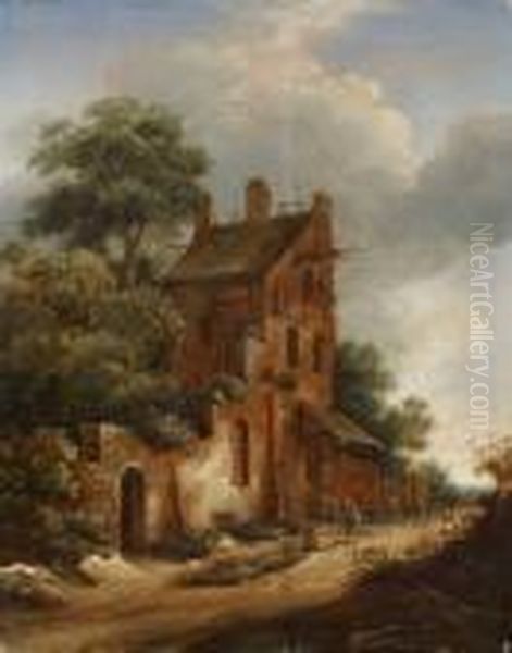 Landschaft Mit Backsteinhaus Oil Painting by Roelof van Vries