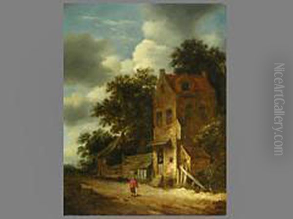 Mann Mit Roter Jacke Vor Einem Haus Oil Painting by Roelof van Vries