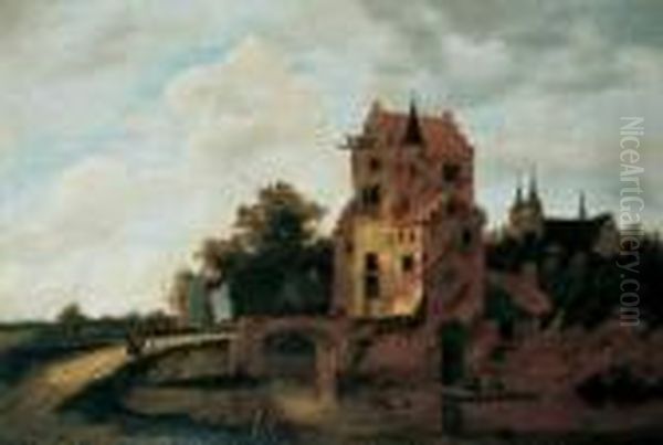 Landschaft Mit Torturm. Oil Painting by Roelof van Vries