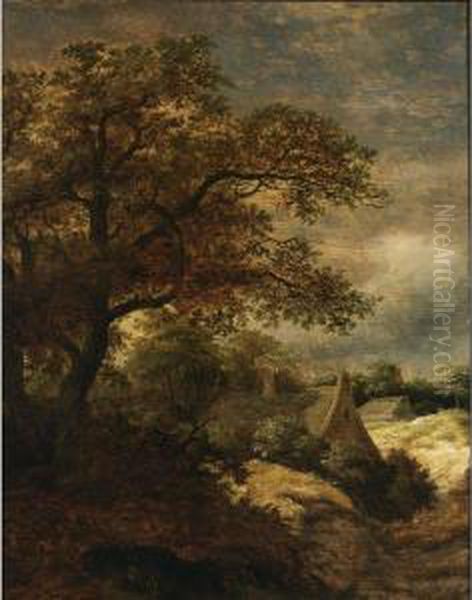 A Wooded Landscape With Two Farms Oil Painting by Roelof van Vries