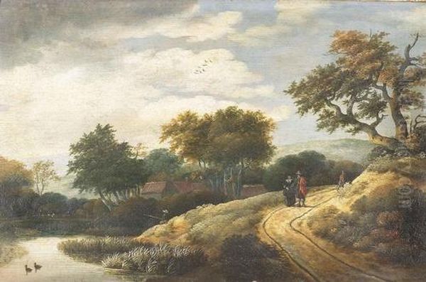 Hollandische Landschaft Am Abend. Oil Painting by Roelof van Vries