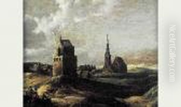 Vue D'un Village Dans Les Dunes Oil Painting by Roelof van Vries