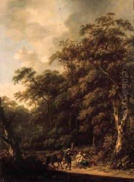 Erminia And The Shepherds In A Wooded Landscape Oil Painting by Roelof van Vries