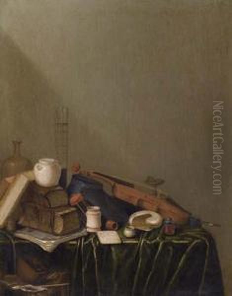 Vanitas-still Life With Fiddle Oil Painting by Gerrit Van Vucht