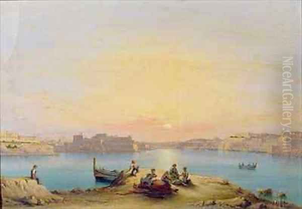 Valetta Harbour at Sunset Oil Painting by Henry Charles Ferro