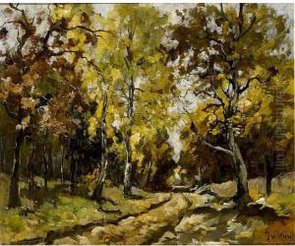 An Autumn Forest Oil Painting by Jan Hillebrand Wijsmuller