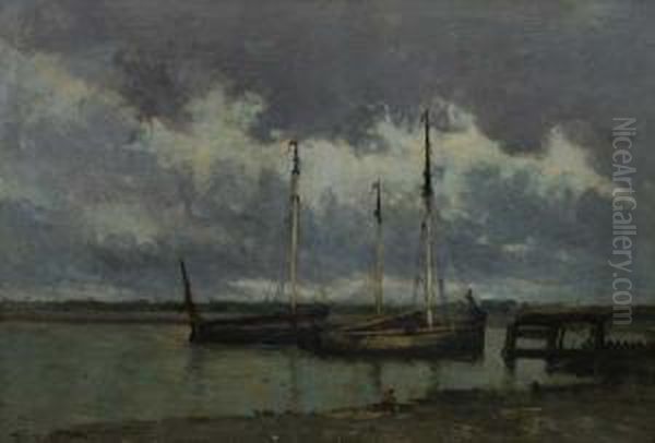 Botes En El Canal Oil Painting by Kees Van Waning