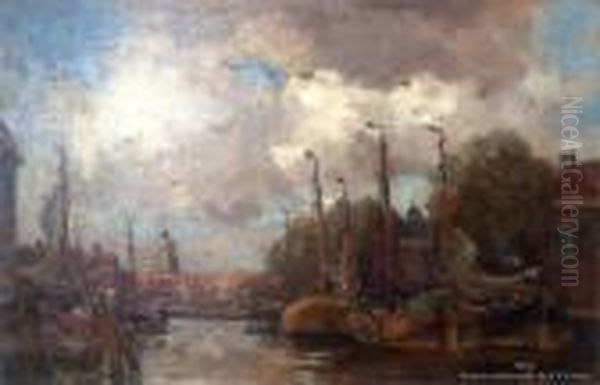 Nederlandse Haven Oil Painting by Kees Van Waning