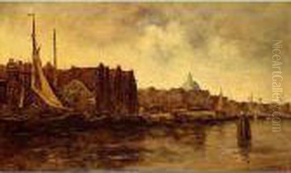 A View Of Dordrecht Oil Painting by Kees Van Waning