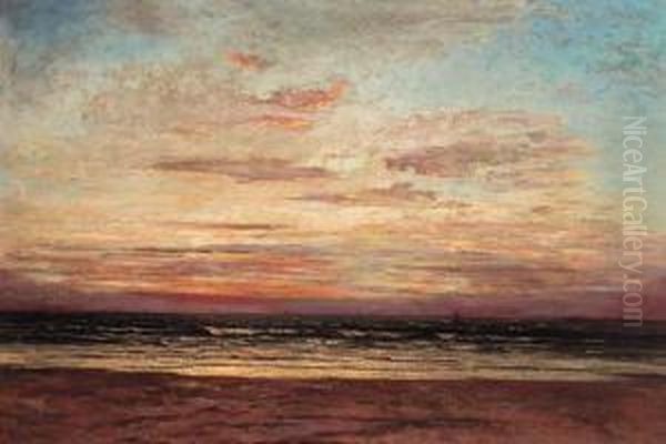 Sunset At Scheveningen Oil Painting by Kees Van Waning