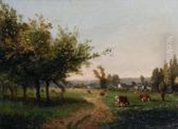 Cows Grazing Oil Painting by Anthonie Jacobus Van Wyngaerts