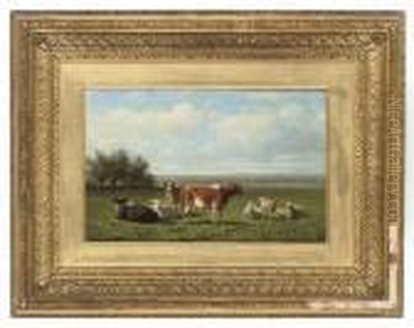 Cattle And Sheep In A Field Oil Painting by Anthonie Jacobus Van Wyngaerts