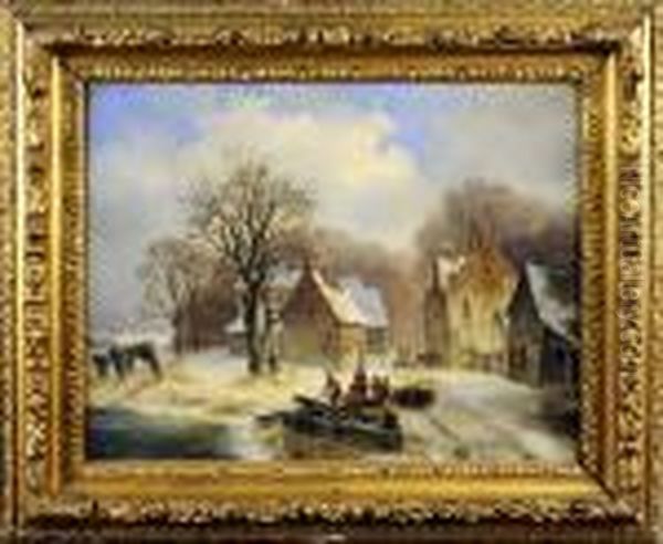 Vue De Village En Hiver Oil Painting by Anthonie Jacobus Van Wyngaerts