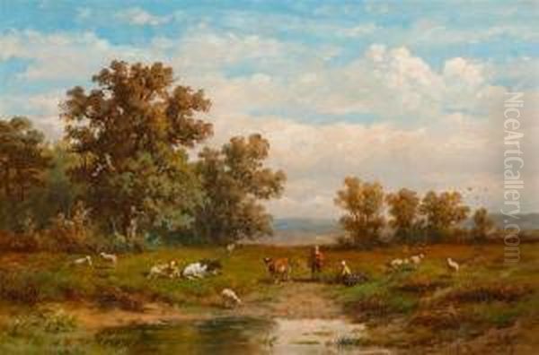 Meadow Landscape. Oil Painting by Anthonie Jacobus Van Wyngaerts