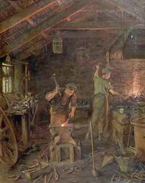 By Hammer and Hand all Arts doth Stand Oil Painting by William Banks Fortescue