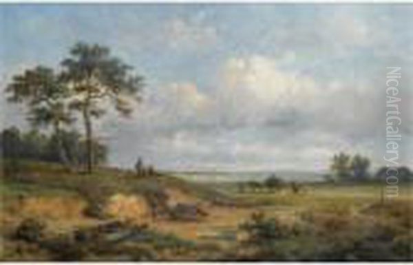 Travellers In An Extensive Landscape Oil Painting by Anthonie Jacobus Van Wyngaerts