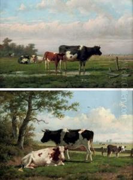 Cattle In A Pasture Oil Painting by Anthonie Jacobus Van Wyngaerts