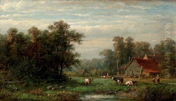 A Farm In Summer Oil Painting by Anthonie Jacobus Van Wyngaerts