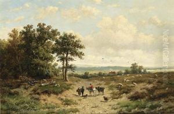 Travellers On A Heath Gelderland Oil Painting by Anthonie Jacobus Van Wyngaerts