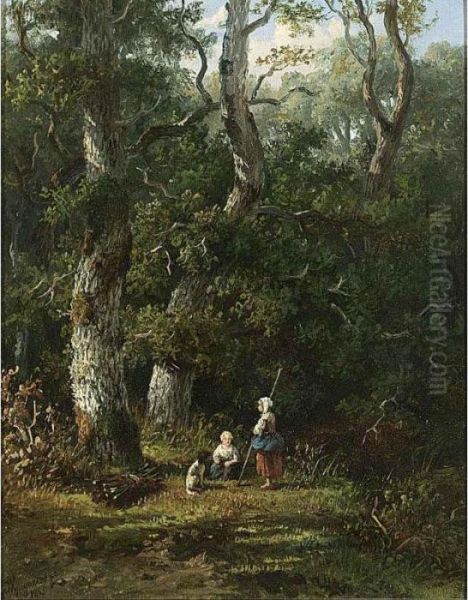 Wood Gatherers Resting Oil Painting by Anthonie Jacobus Van Wyngaerts