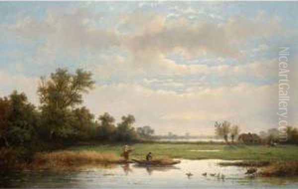 Harvesting The Reeds Oil Painting by Anthonie Jacobus Van Wyngaerts