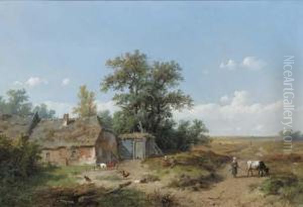 Figures By A Farmhouse On The Heath Oil Painting by Anthonie Jacobus Van Wyngaerts