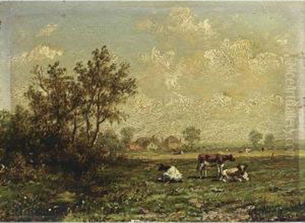 Cows In A Summer Landscape Oil Painting by Anthonie Jacobus Van Wyngaerts