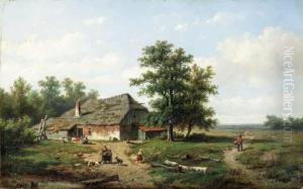 A Country Cottage
Oil On Panel Oil Painting by Anthonie Jacobus Van Wyngaerts