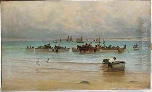 Loading Fish at Low Tide St Ives Oil Painting by William Banks Fortescue