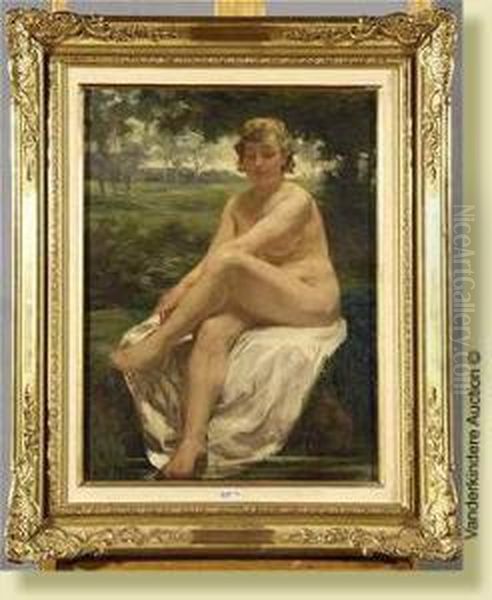 Baigneuse Au Bord De L'eau Oil Painting by Gustave Vanaise