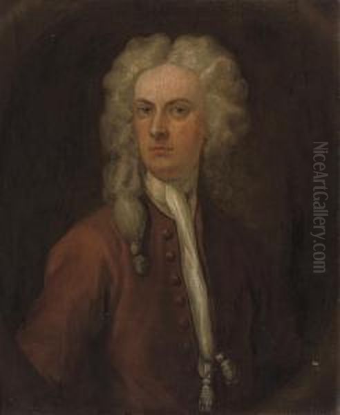 Portrait Of A Gentleman, Half-length, In A Feigned Oval Oil Painting by John Vanderbank