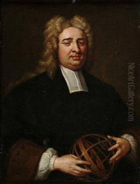 Portrait Of Nicholas Saunderson,
 Mathematician, Half-length, In A Black Gown And With His Hands Resting 
On An Armilliary Globe Oil Painting by John Vanderbank