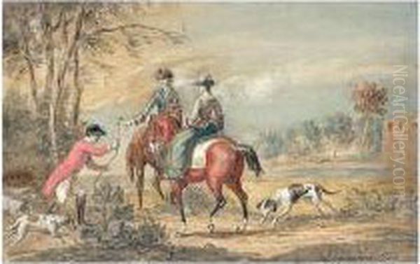 A Hunting Party Oil Painting by John Vanderbank