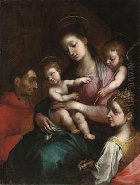 The Madonna And Child With The 
Infant Saint John The Baptist, Saintcharles Borromeo, And Saint Justina 
Of Padua Oil Painting by Francesco Vanni