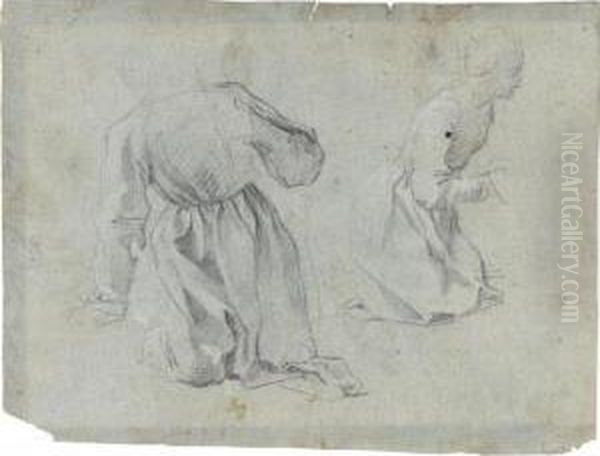 Two Studies Of A Kneeling Woman Verso Oil Painting by Francesco Vanni