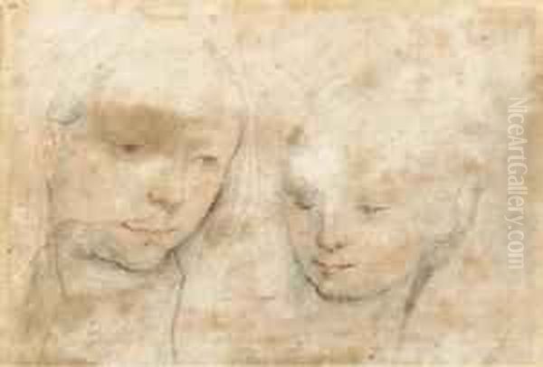 Two Female Heads With Eyes Looking Down Oil Painting by Francesco Vanni