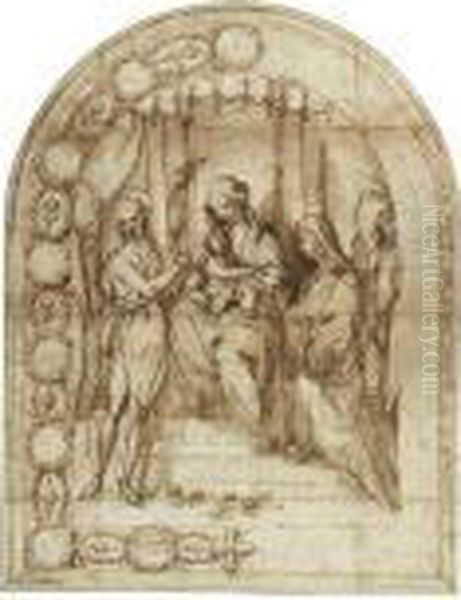 Design For An Altarpiece: The 
Mystic Marriage Of Saint Catherine Ofsiena With Saint John The Baptist Oil Painting by Francesco Vanni