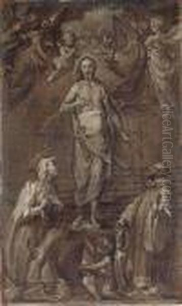 The Risen Christ Surrounded By Angels Appearing To Two Saints Oil Painting by Francesco Vanni