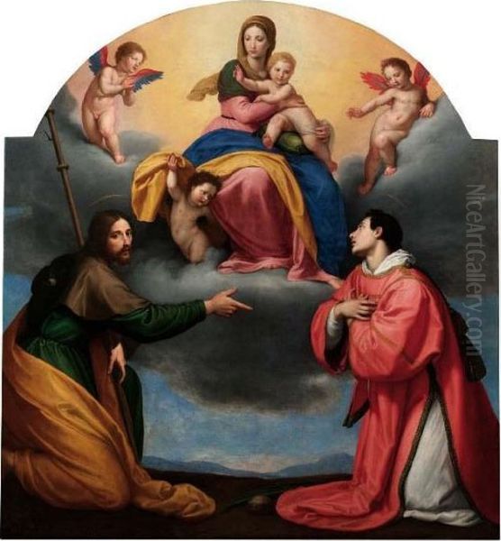 Madonna Col Bambino E I Santi Jacopo E Stefano Oil Painting by Ottavio Vannini