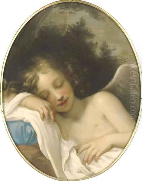 Sleeping Cupid, in a feigned oval Oil Painting by Baldassarre Franceschini