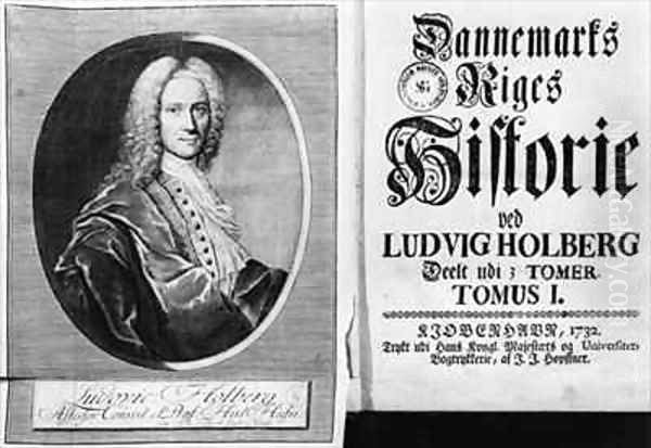 Baron Ludvig Holberg 1684-1754 and the title page of Volume I of his History of Denmark Oil Painting by Christian Friedrich Fritzsch