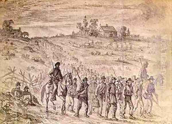 The Battle of Gettysburg Prisoners Belonging to General Langstreets Corps Captured by Union Troops Marching to the Rear Under Guard Oil Painting by Edwin Forbes