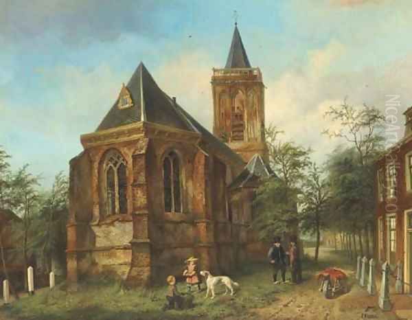 The church of Eemnes-Buitendijks children by the village church Oil Painting by Jan Czn. Fabius