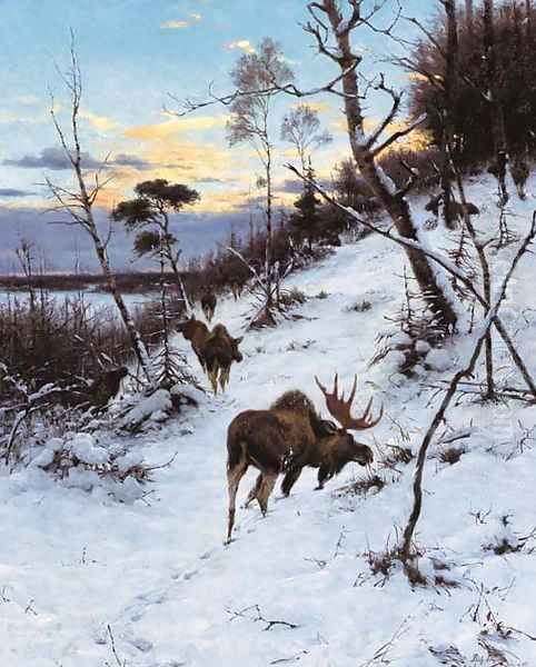 Moose in a winter landscape Oil Painting by Richard Friese