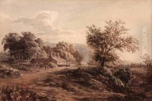 Landscape With Cottage Oil Painting by Cornelius Varley